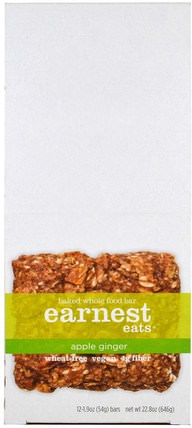Baked Whole Food Bar, Apple Ginger, 12 Bars, 1.9 oz (54 g) Each by Earnest Eats, 食物，零食，健康零食 HK 香港