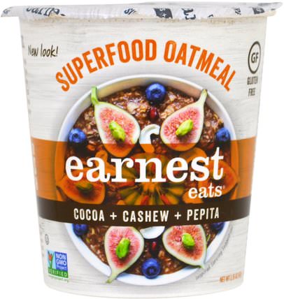 SuperFood Oatmeal Cup, Cocoa + Cashew + Pepita, Mayan Blend, 2.35 oz (67 g) by Earnest Eats, 食品，食品，燕麥燕麥片 HK 香港