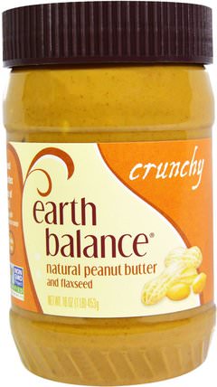 Natural Peanut Butter and Flaxseed, Crunchy, 16 oz (453 g) by Earth Balance, 食物，花生醬 HK 香港