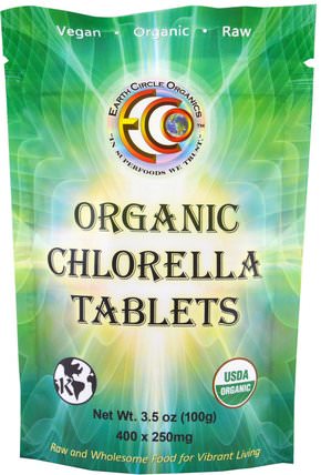 Organic Chlorella Tablets, 3.5 oz (100 g) by Earth Circle Organics, 補品，超級食品，小球藻 HK 香港