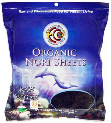 Organic Nori Sheets, 50 Sheets, 4.4 oz (125 g) by Earth Circle Organics, 補充劑，藻類各種各樣 HK 香港