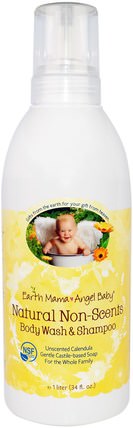 Natural Non-Scents Shampoo & Body Wash, Unscented Calendula, 34 fl oz (1 L) by Earth Mama Angel Baby, 兒童健康，兒童洗澡，洗髮水，兒童洗髮水 HK 香港