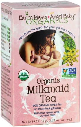 Organic Milkmaid Tea, Fragrant Fennel Herb, Caffeine Free, 16 Tea Bags, 1.23 oz (35 g) by Earth Mama Angel Baby, 兒童健康，嬰兒餵養，母乳喂養 HK 香港