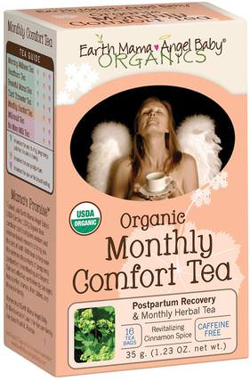 Organic Monthly Comfort Tea, Revitalizing Cinnamon Spice, Caffeine Free, 16 Tea Bags, 1.23 oz (35 g) by Earth Mama Angel Baby, 食物，涼茶，產後 HK 香港