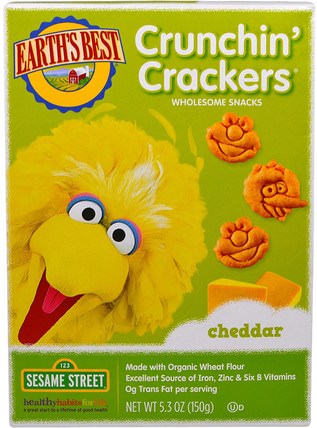 Crunchin Crackers, Sesame Street, Cheddar, 5.3 oz (150 g) by Earths Best, 兒童健康，兒童食品 HK 香港
