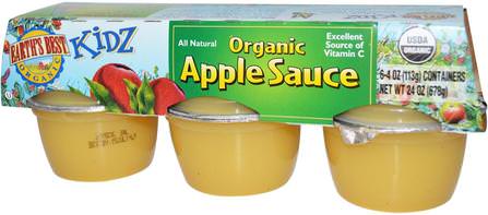 Kidz, Organic Apple Sauce, 6 Containers, 4 oz (113 g) Each by Earths Best, 兒童健康，嬰兒餵養，嬰兒零食和手指食品，幼兒零食，兒童食品 HK 香港