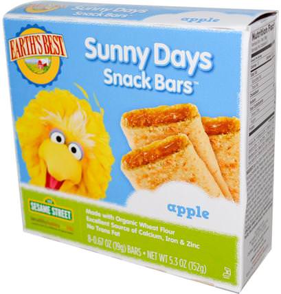 Sunny Days Snack Bars, Apple, 8 Bars, 0.67 oz (19 g) Each by Earths Best, 兒童健康，嬰兒餵養，嬰兒零食和手指食品，幼兒零食，兒童食品 HK 香港