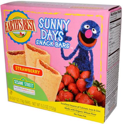 Sunny Days Snack Bars, Strawberry, 8 Bars, 0.67 oz (19 g) Each by Earths Best, 兒童健康，嬰兒餵養，嬰兒零食和手指食品，幼兒零食，兒童食品 HK 香港