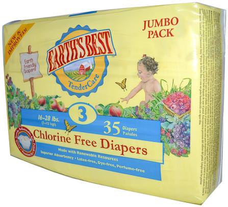 TenderCare, Chlorine Free Diapers, Size 3, 16-28 lbs, 35 Diapers by Earths Best, 兒童健康，尿布，一次性尿布 HK 香港