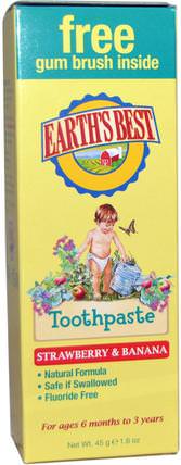 Toothpaste, Strawberry & Banana, 1.6 oz (45 g) by Earths Best, 沐浴，美容，牙膏，兒童和嬰兒牙膏，口腔牙科護理 HK 香港