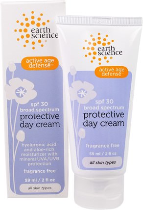 Active Age Defense Protective Day Cream, Fragrance Free, SPF 30, 2 fl oz (59 ml) by Earth Science, 美容，面部護理，面霜乳液，血清，浴，防曬霜，spf 30-45 HK 香港