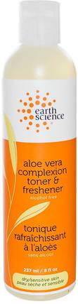 Aloe Vera Complexion Toner & Freshener, Alcohol Free, 8 fl oz (237ml) by Earth Science, 美容，面部調色劑 HK 香港