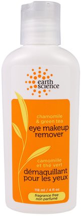 Eye Makeup Remover, Chamomile & Green Tea, Fragrance Free, 4 fl oz (118 ml) by Earth Science, 美容，面部護理，洗面奶，沐浴，卸妝 HK 香港