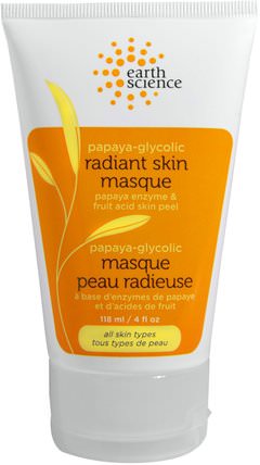 Radiant Skin Masque, Papaya-Glycolic, 4 fl oz (118 ml) by Earth Science, 美容，面部護理，皮膚，面膜，糖，水果面膜 HK 香港