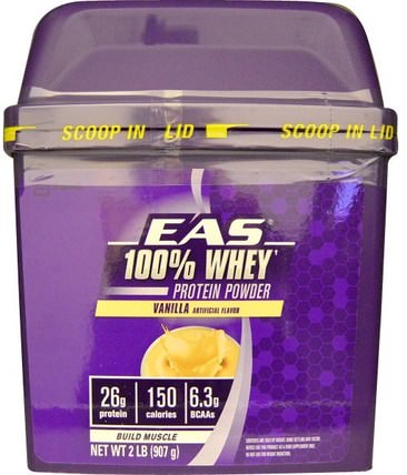 100% Whey Protein Powder, Vanilla, 2 lb (907 g) by EAS, 補充劑，乳清蛋白，運動 HK 香港