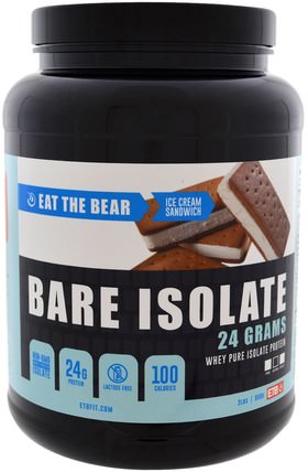 Bare Isolate, Whey Pure Isolate Protein, Ice Cream Sandwich, 2 lbs (908 g) by Eat the Bear, 運動，補品，乳清蛋白 HK 香港