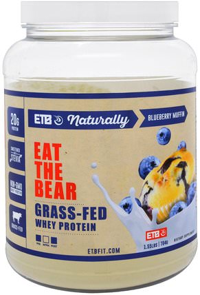 Grass-Fed Whey Protein, Blueberry Muffin, 1.55 lbs (704 g) by Eat the Bear, 運動，補品，乳清蛋白 HK 香港