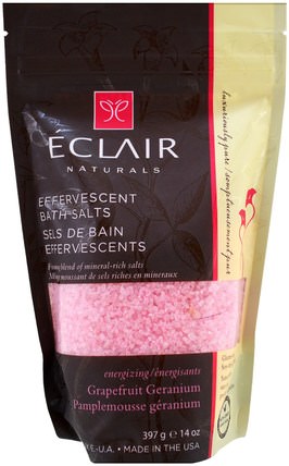 Effervescent Bath Salts, Grapefruit Geranium, 14 oz (397 g) by Eclair Naturals, 洗澡，美容，浴鹽 HK 香港