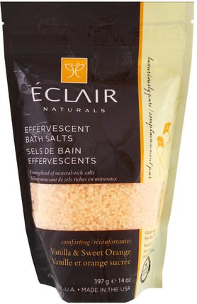Effervescent Bath Salts, Vanilla & Sweet Orange, 14 oz (397 g) by Eclair Naturals, 洗澡，美容，浴鹽 HK 香港