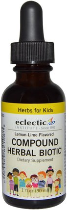 Herbs For Kids, Compound Herbal Biotic, Lemon-Lime Flavored, 1 fl oz (30 ml) by Eclectic Institute, 兒童健康，兒童草藥 HK 香港