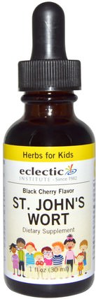 Herbs For Kids, St. Johns Wort, Black Cherry Flavor, 1 fl oz (30 ml) by Eclectic Institute, 草藥，聖。約翰斯麥汁，兒童草藥 HK 香港