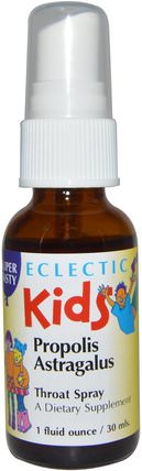 Kids, Propolis Astragalus, Throat Spray, 1 fl oz (30 ml) by Eclectic Institute, 健康，感冒流感和病毒，喉嚨護理噴霧，兒童健康，兒童草藥 HK 香港