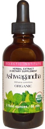 Organic Ashwagandha, 2 fl oz (60 ml) by Eclectic Institute, 草藥，ashwagandha withania somnifera，adaptogen HK 香港