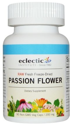 Passion Flower, Raw, 200 mg, 90 Non-GMO Veggie Caps by Eclectic Institute, 草藥，激情花 HK 香港