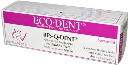 Res-Q-Dent, Natural Gel Toothpaste, For Sensitive Teeth, Spearmint, 3 oz (85 g) by Eco-Dent, 健康 HK 香港