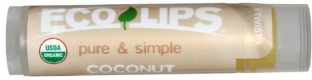 Lip Balm, Coconut.15 oz (4.25 g) by Eco Lips Pure & Simple, 洗澡，美容，唇部護理，唇膏 HK 香港