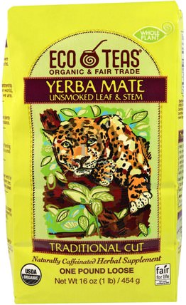 Yerba Mate, Unsmoked Leaf & Stem, 16 oz (445 g) by Eco Teas, 食物，涼茶，馬黛茶 HK 香港