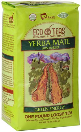 Yerba Mate Pure Leaf Loose Tea, Green Energy, Unsmoked, 16 oz (454 g) by Eco Teas, 食物，涼茶，馬黛茶 HK 香港
