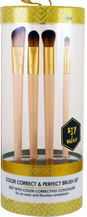 Gold Collection, Color Correct & Perfect Brush Set, 4 Brushes by EcoTools, 洗澡，美容，化妝工具，化妝刷 HK 香港