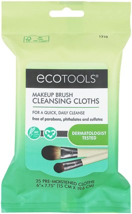 Makeup Brush Cleansing Cloths, 25 Pre-Moistened Cloths by EcoTools, 洗澡，美容，化妝工具，化妝刷，卸妝 HK 香港