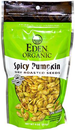 Organic Spicy Pumpkin Dry Roasted Seeds, 4 oz (113 g) by Eden Foods, 食品，堅果籽粒，南瓜子，小吃 HK 香港