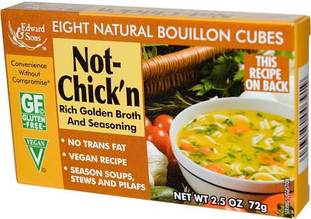 Not-Chickn, Natural Bouillon Cubes, 8 Cubes, 9 g Each by Edward & Sons, 食品，米飯麵食湯和穀物，麵食和湯 HK 香港