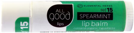 All Good Lips, Lip Balm, SPF 15, Spearmint, 4.25 g by All Good Products, 洗澡，美容，唇部護理，唇膏 HK 香港