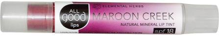 All Good Lips, Natural Mineral Lip Tint, SPF 18, Maroon Creek, 2.55 g by All Good Products, 洗澡，美容，口紅，光澤，襯墊，唇部護理 HK 香港