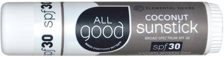 Coconut Sunstick, SPF 30.6 oz by All Good Products, 洗澡，美容，防曬霜，spf 30-45，兒童和嬰兒防曬霜 HK 香港