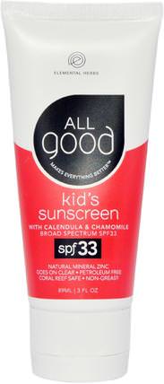 Kids Sunscreen, SPF 33, 3 fl oz (89 ml) by All Good Products, 洗澡，美容，防曬霜，spf 30-45，兒童和嬰兒防曬霜 HK 香港