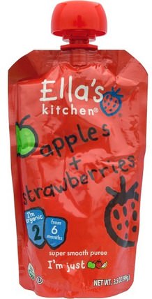 Apples + Strawberries, Super Smooth Puree, Stage 2, 3.5 oz (99 g) by Ellas Kitchen, 兒童健康，兒童食品，嬰兒餵養，食物 HK 香港