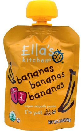 Bananas Bananas Bananas, Super Smooth Puree, 2.5 oz (70 g) by Ellas Kitchen, 兒童健康，兒童食品，嬰兒餵養，食物 HK 香港