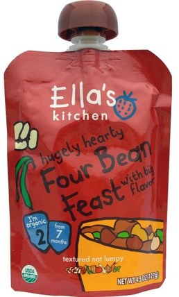 Hugely Hearty, Four Bean Feast, 4.5 oz (127 g) by Ellas Kitchen, 兒童健康，兒童食品，嬰兒餵養，食物 HK 香港