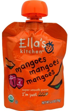 Mangoes Mangoes Mangoes, Super Smooth Puree, 2.5 oz (70 g) by Ellas Kitchen, 兒童健康，兒童食品，嬰兒餵養，食物 HK 香港