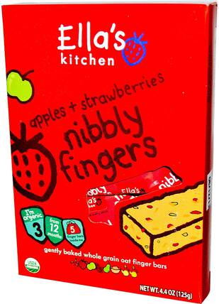 Nibbly Fingers, Apples + Strawberries, 5 Bars, 4.4 oz (125 g) by Ellas Kitchen, 兒童健康，嬰兒餵養，嬰兒零食和手指食品，幼兒零食，兒童食品 HK 香港