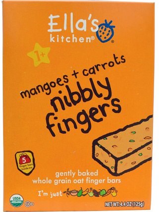 Nibbly Fingers, Mangoes + Carrots, 5 Bars, 4.4 oz (125 g) by Ellas Kitchen, 兒童健康，嬰兒餵養，嬰兒零食和手指食品，幼兒零食，兒童食品 HK 香港