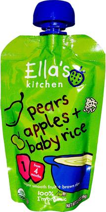 Pears, Apples + Baby Rice, Stage 1, 3.5 oz (99 g) by Ellas Kitchen, 兒童健康，兒童食品，嬰兒餵養，食物 HK 香港