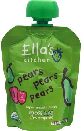 Pears Pears Pears, Super Smooth Puree, 2.5 oz (70 g) by Ellas Kitchen, 兒童健康，兒童食品，嬰兒餵養，食物 HK 香港