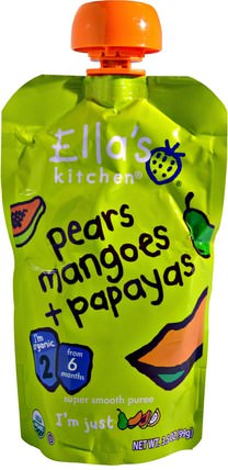 Super Smooth Puree, Organic Pears Mangoes + Papayas, 3.5 oz (99 g) by Ellas Kitchen, 兒童健康，兒童食品，嬰兒餵養，食物 HK 香港
