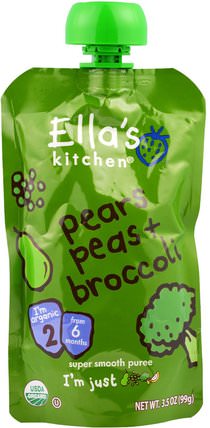 Super Smooth Puree, Pears, Peas + Broccoli, 3.5 oz (99 g) by Ellas Kitchen, 兒童健康，兒童食品，嬰兒餵養，食物 HK 香港